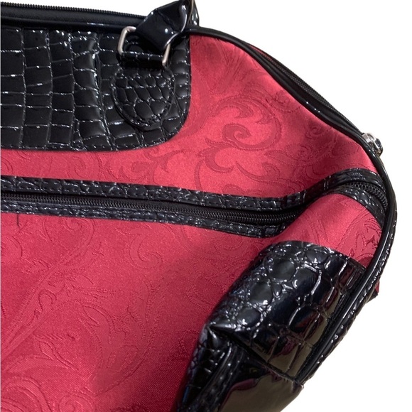 Essence of Beauty | New Handbag Black Croc Print Wine Red Large Spacious Pockets - Picture 4 of 8